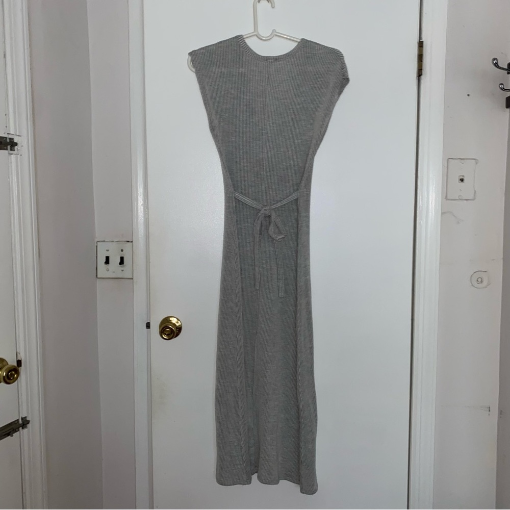 Tie Back Dress Gray Midi Length Caution to the Wind - Picture 3 of 3